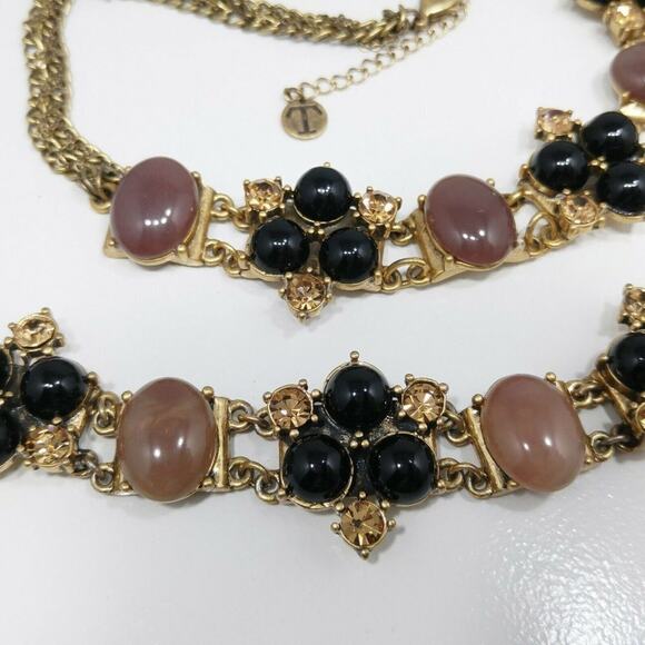 Talbots Rhinestone Necklace Bracelet Earrings Set, Black Brown Cabs, 21"  7 1/2" - Picture 4 of 7